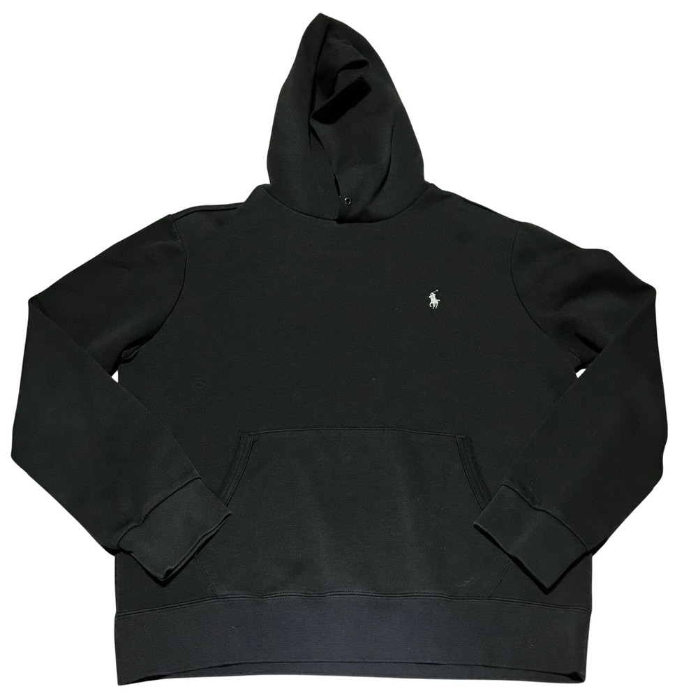 Polo Ralph Lauren Mens Black Double Knit Pullover Hoodie White Pony Logo Large